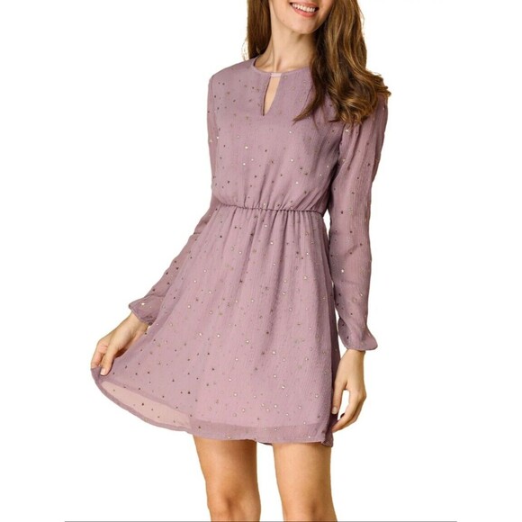 NWT Allegra K Lt Purple Gold Metallic Stars A-Line Dress S Twee Coquette Cottage - Picture 1 of 6